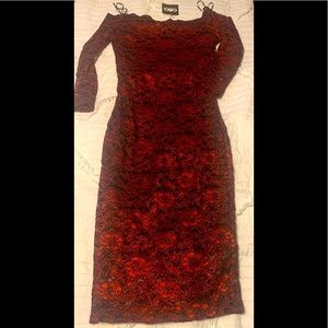 GUESS GBG Los Angeles Red & Black Lace Off Shoulder Dress